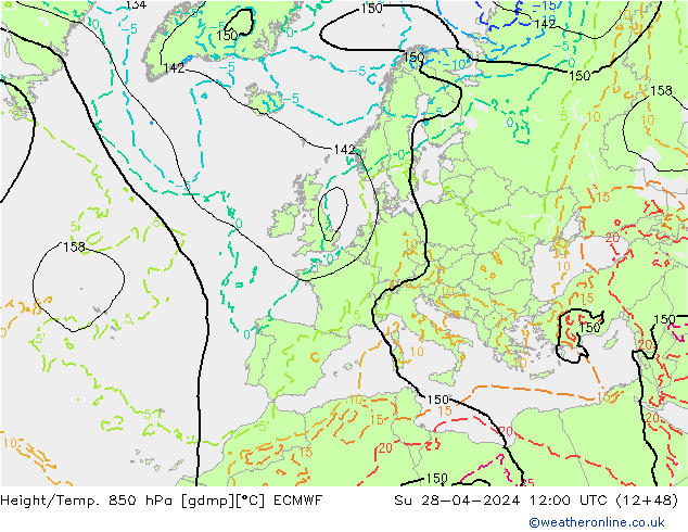 Height/Temp. 850 hPa ECMWF So 28.04.2024 12 UTC