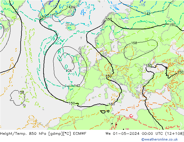 Z500/Rain (+SLP)/Z850 ECMWF We 01.05.2024 00 UTC