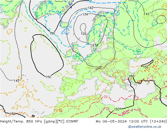 Z500/Rain (+SLP)/Z850 ECMWF Mo 06.05.2024 12 UTC