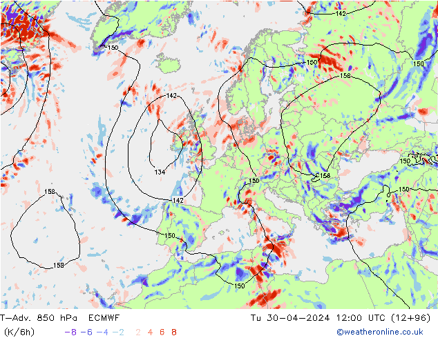 T-Adv. 850 hPa ECMWF Tu 30.04.2024 12 UTC