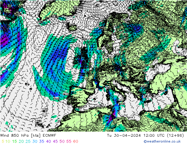 Wind 850 hPa ECMWF di 30.04.2024 12 UTC