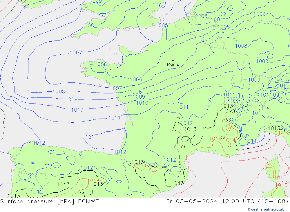 pressão do solo ECMWF Sex 03.05.2024 12 UTC