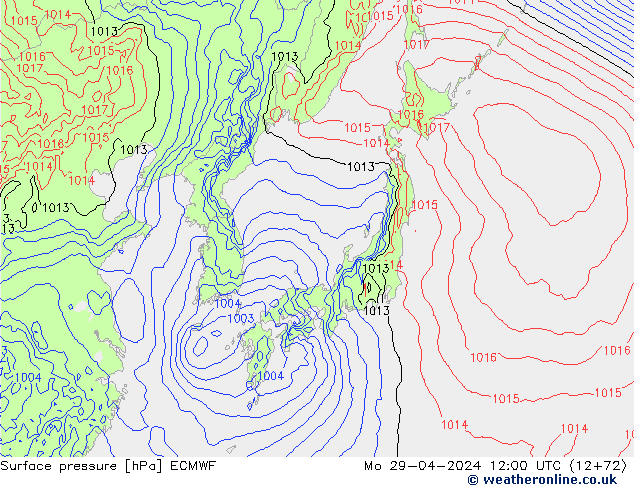 Bodendruck ECMWF Mo 29.04.2024 12 UTC