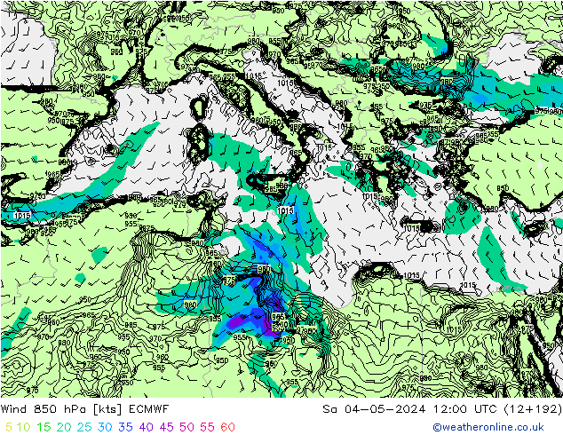 Wind 850 hPa ECMWF za 04.05.2024 12 UTC
