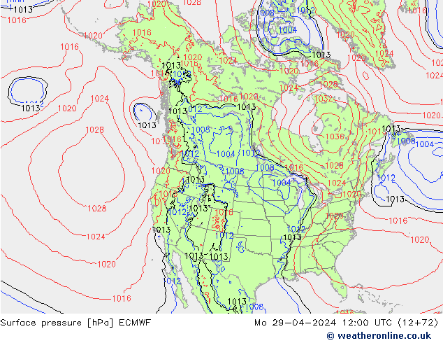 Surface pressure ECMWF Mo 29.04.2024 12 UTC