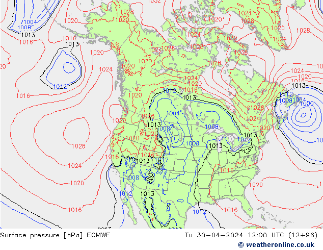 Bodendruck ECMWF Di 30.04.2024 12 UTC