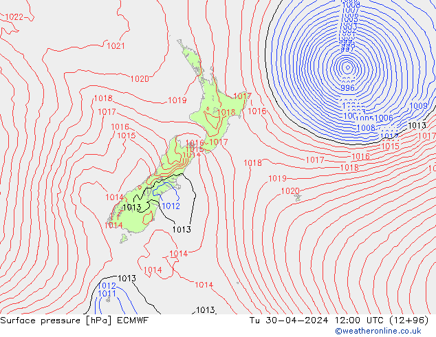 Pressione al suolo ECMWF mar 30.04.2024 12 UTC