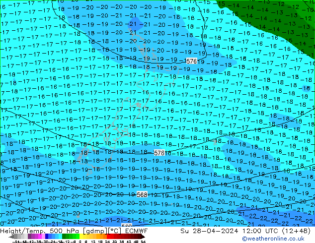 Hoogte/Temp. 500 hPa ECMWF zo 28.04.2024 12 UTC