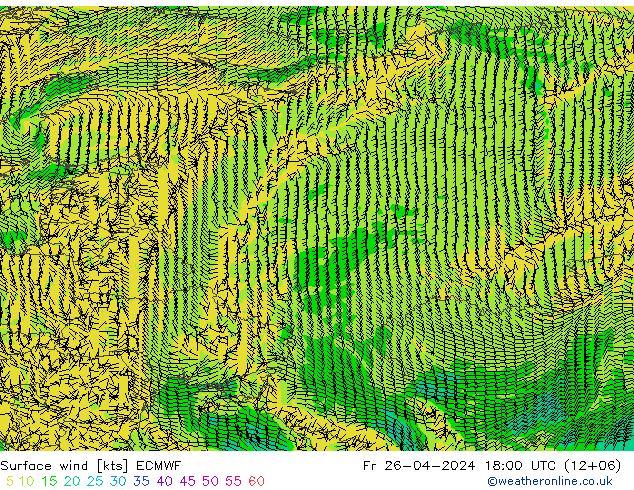 Surface wind ECMWF Fr 26.04.2024 18 UTC