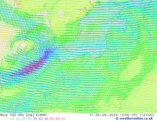 ветер 700 гПа ECMWF пт 26.04.2024 12 UTC