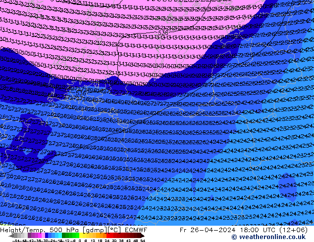 Z500/Rain (+SLP)/Z850 ECMWF пт 26.04.2024 18 UTC