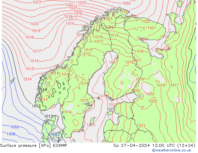 Bodendruck ECMWF Sa 27.04.2024 12 UTC