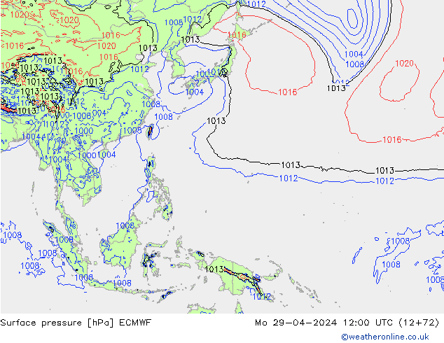 Presión superficial ECMWF lun 29.04.2024 12 UTC