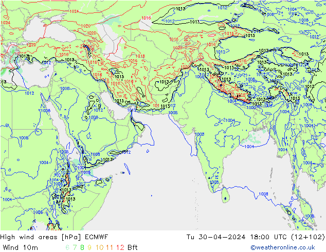 High wind areas ECMWF Tu 30.04.2024 18 UTC
