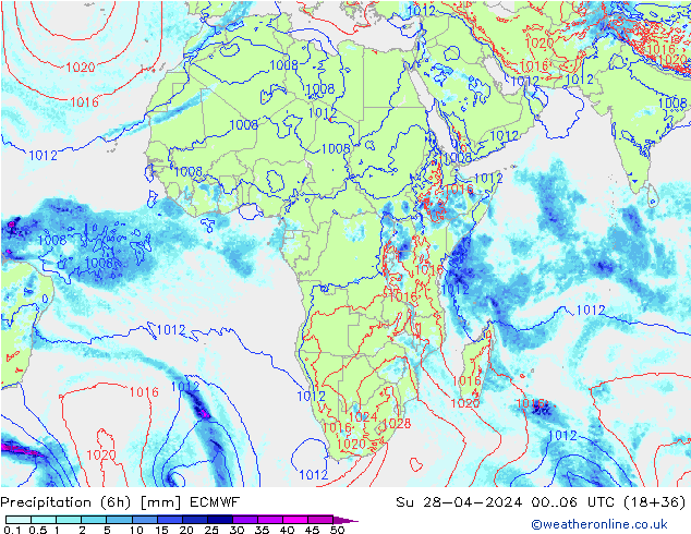 Z500/Rain (+SLP)/Z850 ECMWF Su 28.04.2024 06 UTC