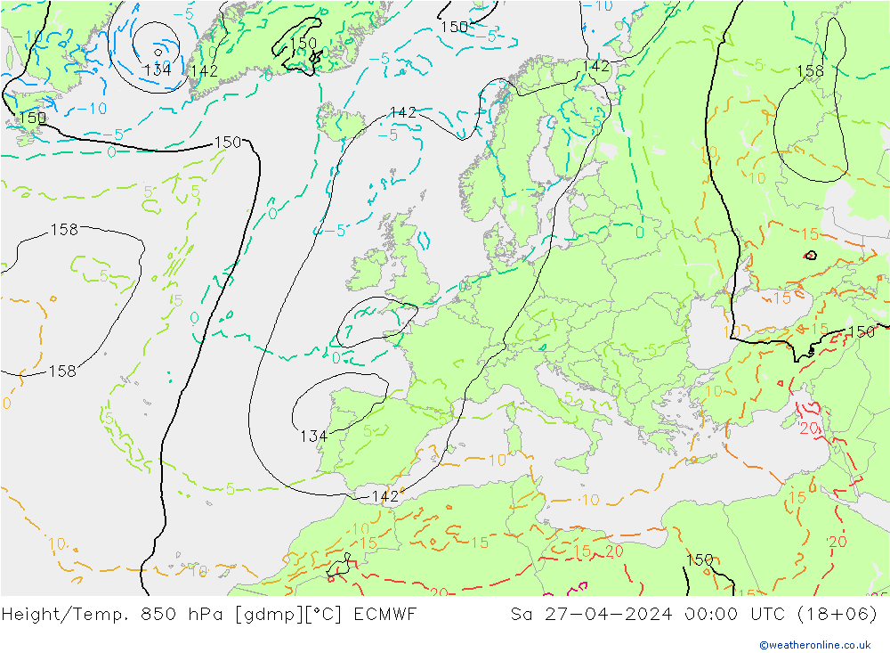 Z500/Rain (+SLP)/Z850 ECMWF sab 27.04.2024 00 UTC
