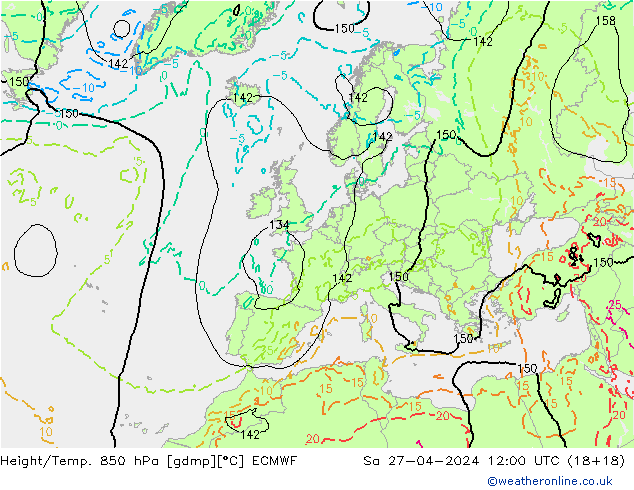 Z500/Rain (+SLP)/Z850 ECMWF сб 27.04.2024 12 UTC