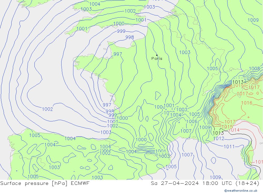 Luchtdruk (Grond) ECMWF za 27.04.2024 18 UTC