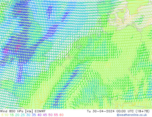 Wind 850 hPa ECMWF Di 30.04.2024 00 UTC