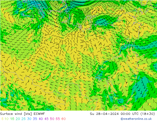 Surface wind ECMWF Su 28.04.2024 00 UTC