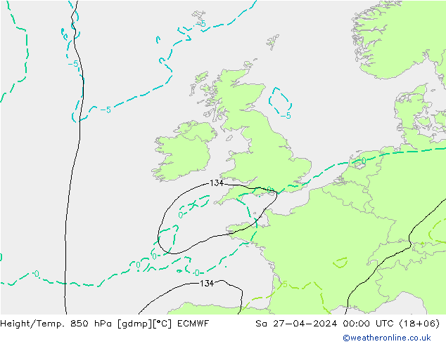 Height/Temp. 850 hPa ECMWF Sa 27.04.2024 00 UTC