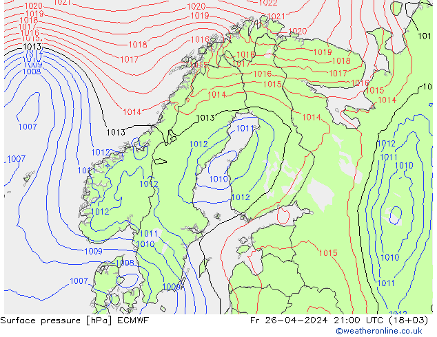Bodendruck ECMWF Fr 26.04.2024 21 UTC
