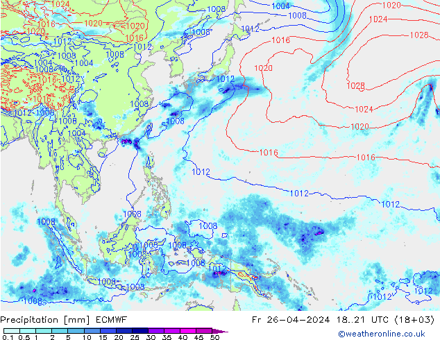 Precipitazione ECMWF ven 26.04.2024 21 UTC