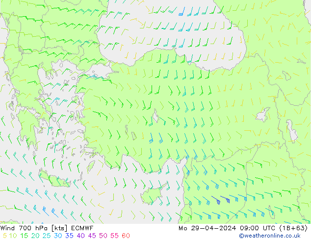 Wind 700 hPa ECMWF Mo 29.04.2024 09 UTC