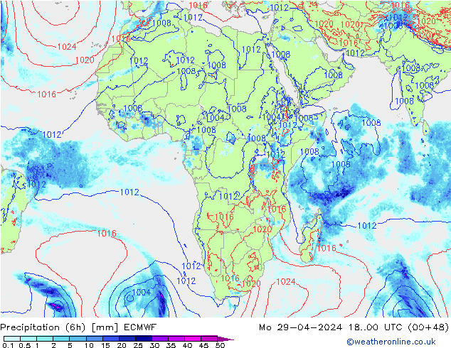 Z500/Rain (+SLP)/Z850 ECMWF lun 29.04.2024 00 UTC