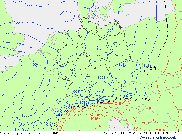 ciśnienie ECMWF so. 27.04.2024 00 UTC