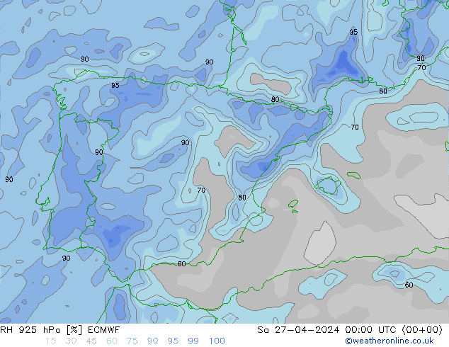 Humedad rel. 925hPa ECMWF sáb 27.04.2024 00 UTC