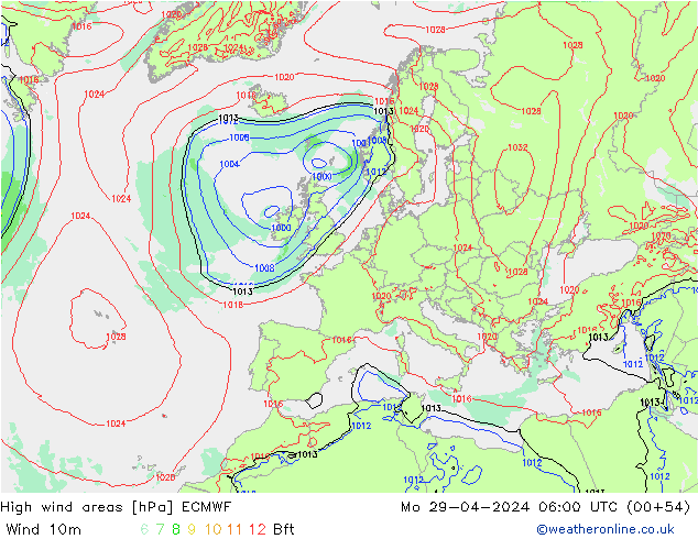 High wind areas ECMWF Mo 29.04.2024 06 UTC