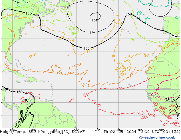 Height/Temp. 850 hPa ECMWF czw. 02.05.2024 12 UTC