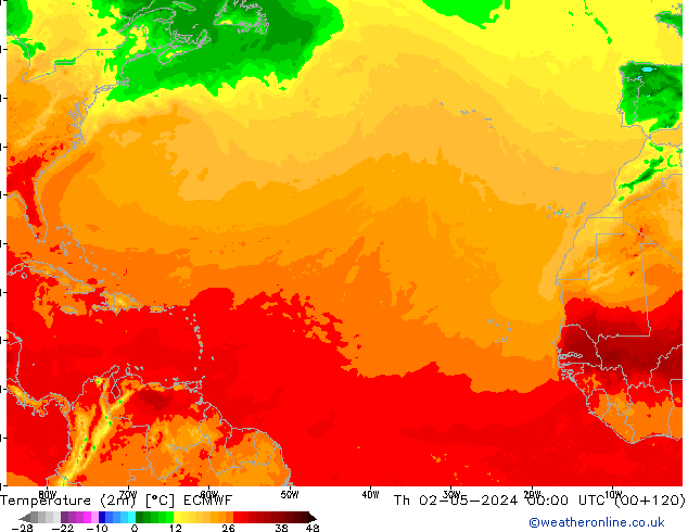 Temperature (2m) ECMWF Th 02.05.2024 00 UTC