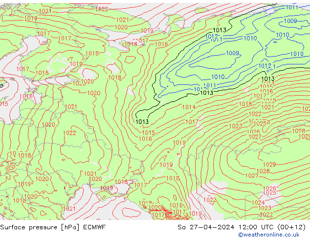 pressão do solo ECMWF Sáb 27.04.2024 12 UTC
