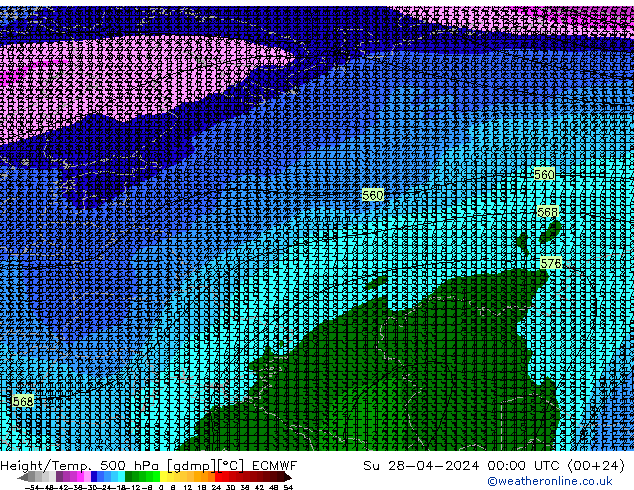 Height/Temp. 500 hPa ECMWF Su 28.04.2024 00 UTC
