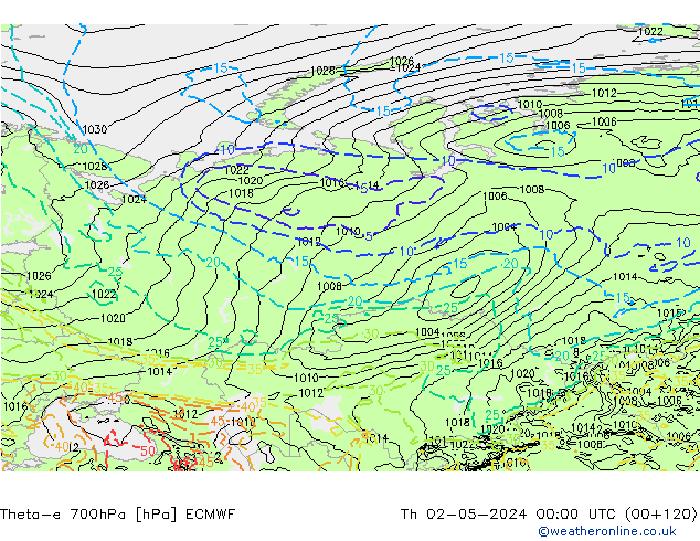 Theta-e 700hPa ECMWF do 02.05.2024 00 UTC