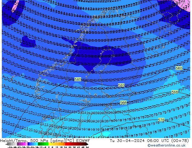 Z500/Rain (+SLP)/Z850 ECMWF mar 30.04.2024 06 UTC