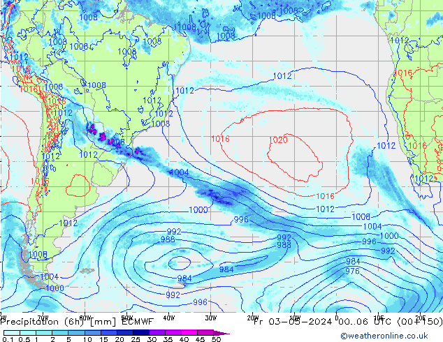 Precipitation (6h) ECMWF Fr 03.05.2024 06 UTC