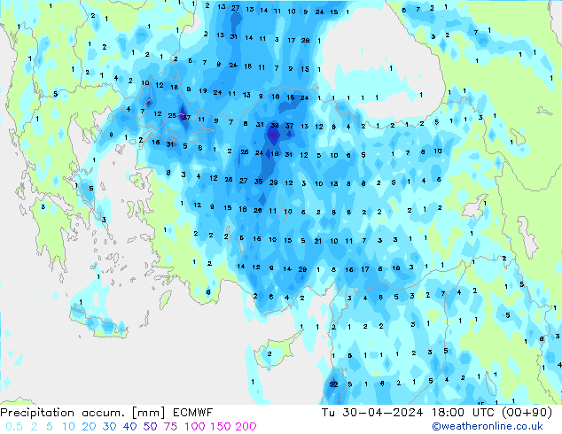 Precipitation accum. ECMWF Ter 30.04.2024 18 UTC