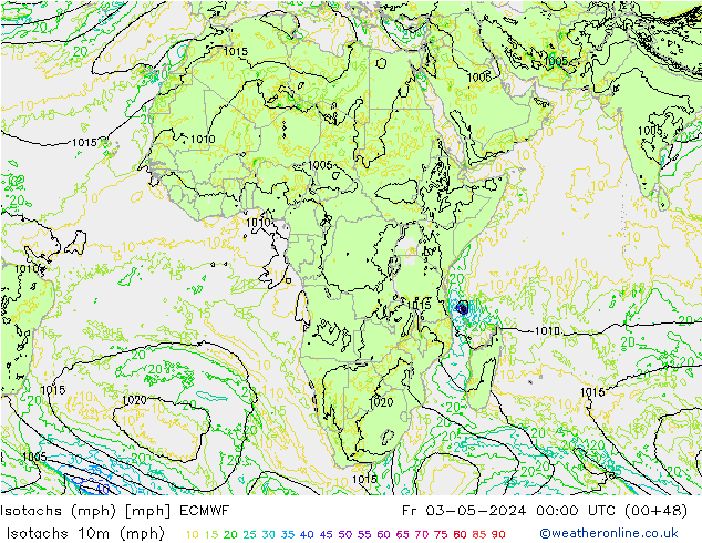 Isotachs (mph) ECMWF  03.05.2024 00 UTC