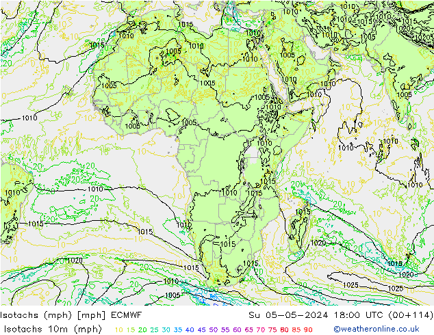 Isotachen (mph) ECMWF zo 05.05.2024 18 UTC