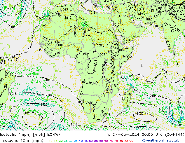 Isotachs (mph) ECMWF  07.05.2024 00 UTC