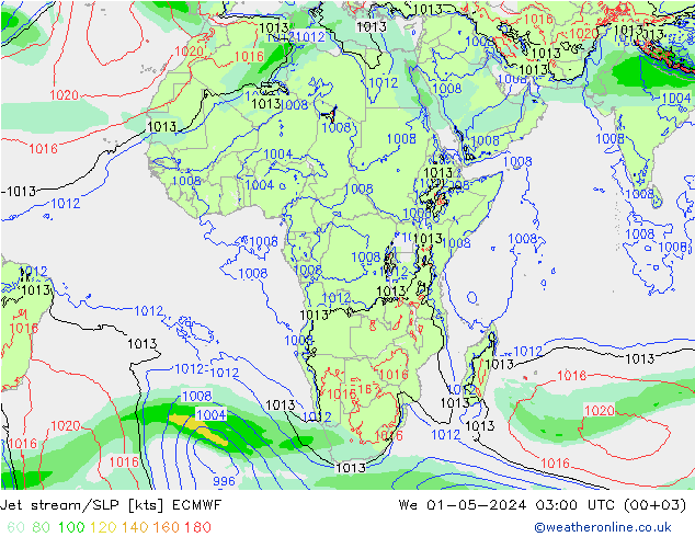 Jet stream/SLP ECMWF We 01.05.2024 03 UTC