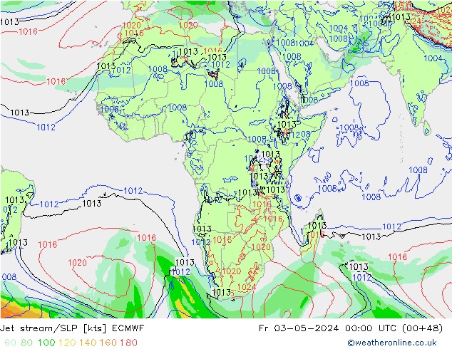 Jet stream/SLP ECMWF Pá 03.05.2024 00 UTC