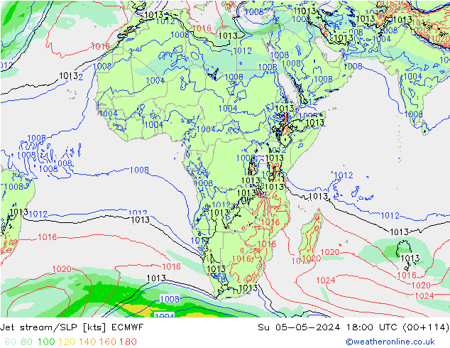 Jet stream/SLP ECMWF Su 05.05.2024 18 UTC