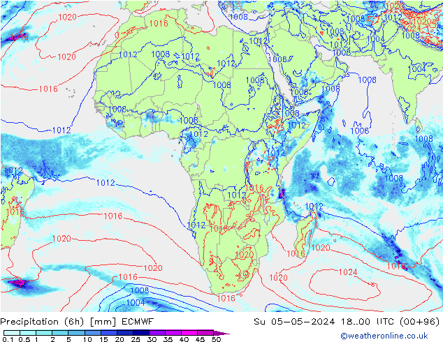 Z500/Yağmur (+YB)/Z850 ECMWF Paz 05.05.2024 00 UTC