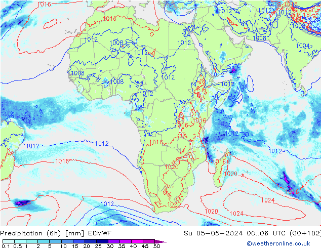 Precipitation (6h) ECMWF Su 05.05.2024 06 UTC