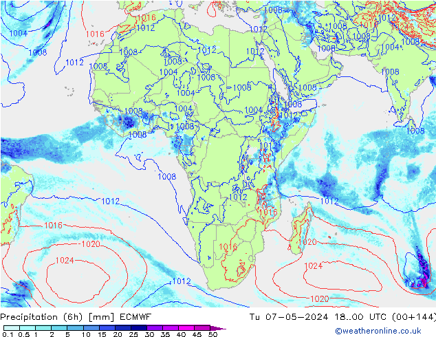 Z500/Rain (+SLP)/Z850 ECMWF wto. 07.05.2024 00 UTC