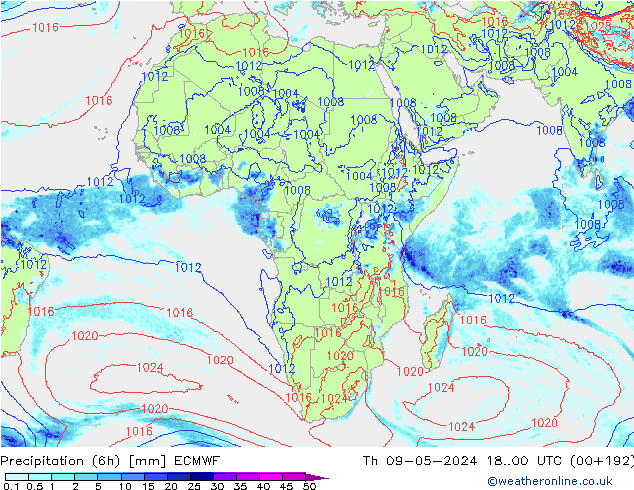 Z500/Rain (+SLP)/Z850 ECMWF czw. 09.05.2024 00 UTC